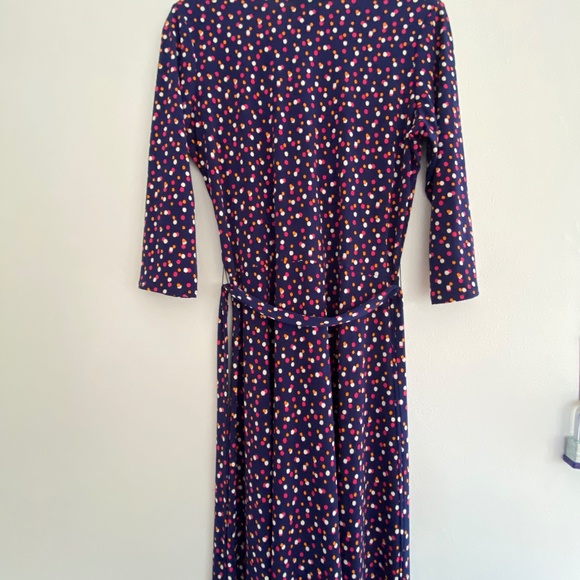 Leota Faux Wrap Dress,  Size L,  Navy Polka Dot, 3/4  sleeve - Picture 3 of 5